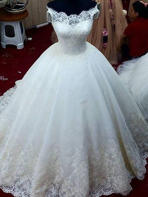 Ball Gown Off Shoulder Court Train Taffeta Bridal Dress