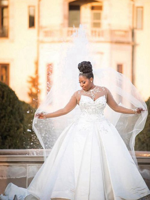A-line Sheer Court Train Satin Bridal Dress