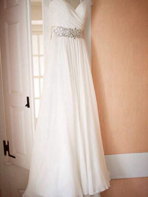 A-line Sweetheart Floor Length Chiffon Wedding Dress Beading