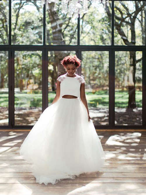 A-line Jewel Floor Length Tulle Wedding Dress