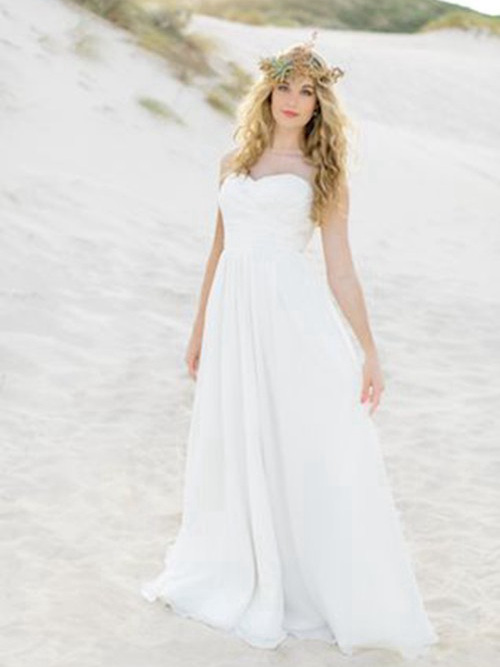 A-line Sweetheart Floor Length Chiffon Bridal Gown