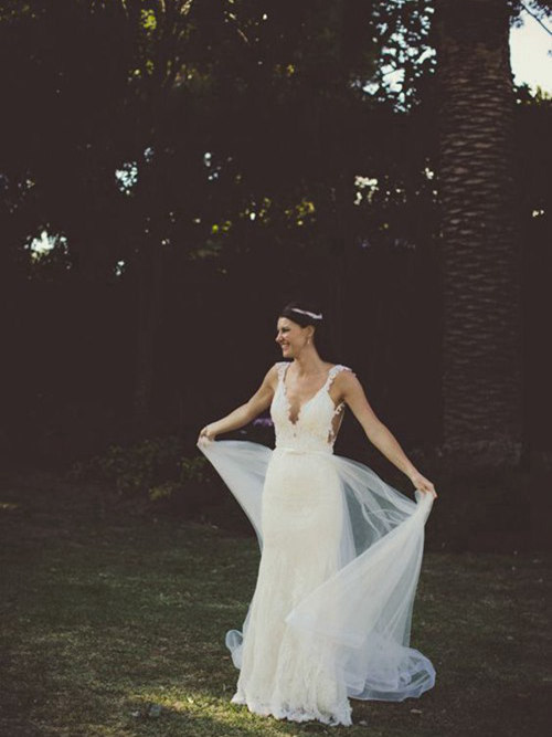 A-line Straps Floor Length Lace Bridal Wear