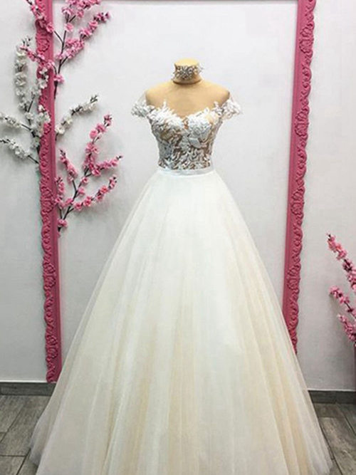 A-line Off Shoulder Floor Length Tulle Bridal Wear