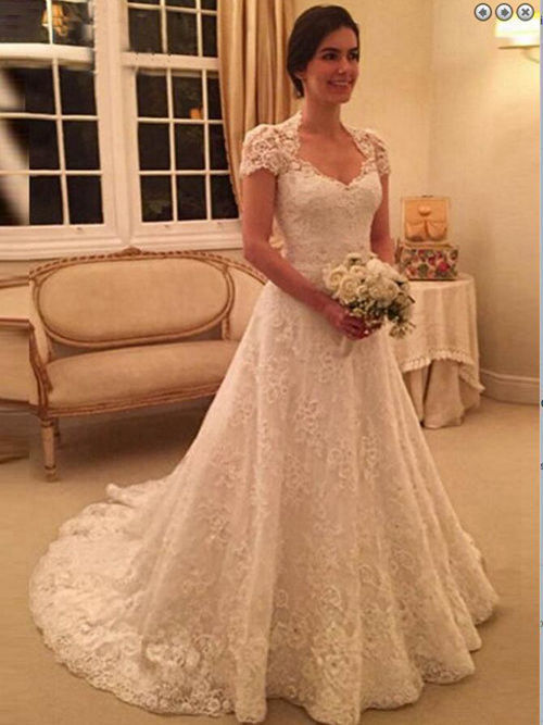 A-line Sweetheart Court Train Lace Bridal Dress