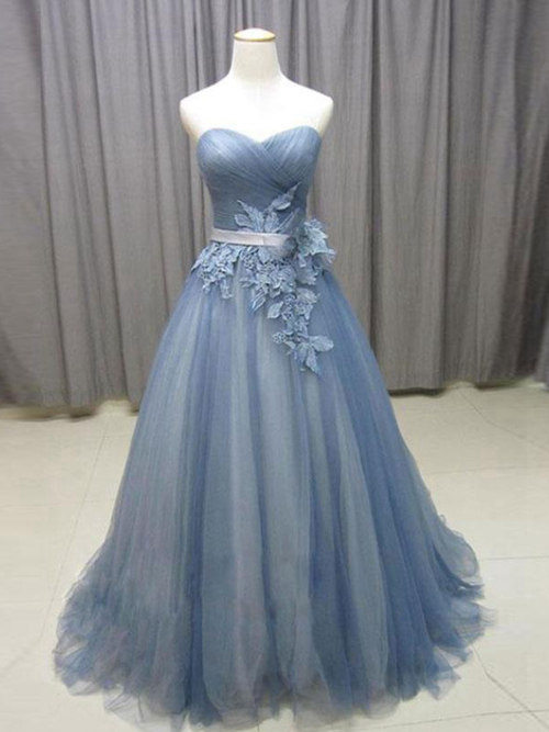 A-line Sweetheart Brush Train Tulle Bridal Dress Applique