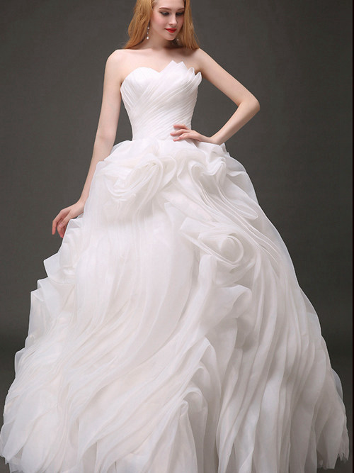 A-line Sweetheart Floor Length Chiffon Wedding Dress Ruffles