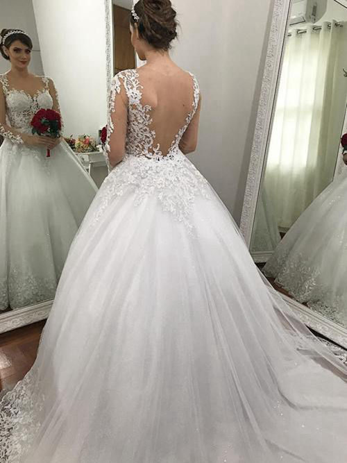 Ball Gown Straps Court Train Chiffon Lace Wedding Wear
