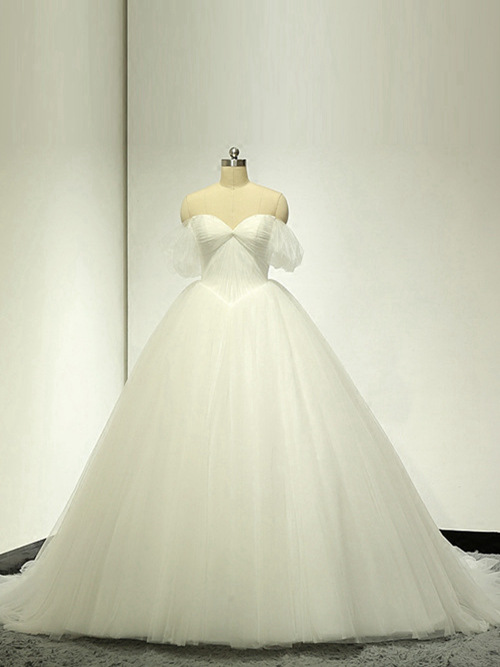 Ball Gown Off Shoulder Sweep Train Tulle Bridal Dress