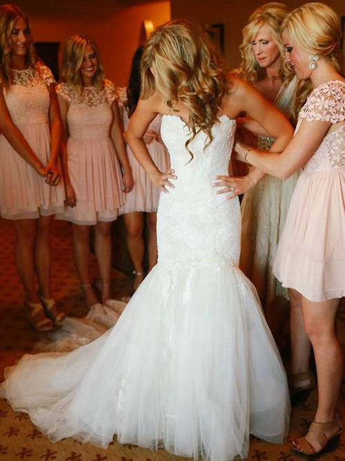 Mermaid Sweetheart Court Train Tulle Lace Wedding Dresses