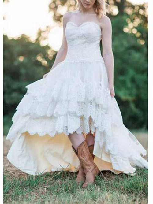 A-line Sweetheart High Low Lace Bridal Dress Layers