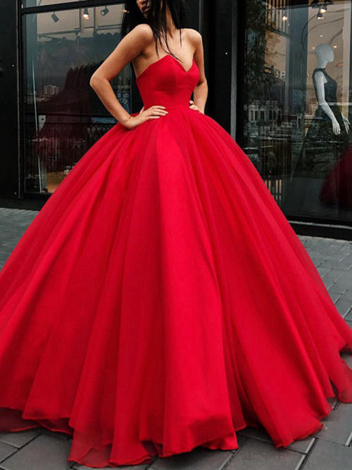 Ball Gown Sweetheart Sweep Train Chiffon Red Wedding Gown