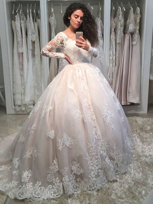 Ball Gown Sweetheart Lace Sleeves Tulle Wedding Wear