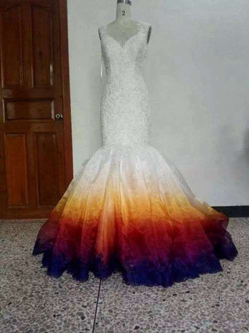 Mermaid Straps Sweep Train Lace Wedding Wear