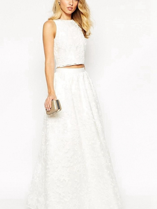 A-line Jewel 2 Piece Chiffon Wedding Dress