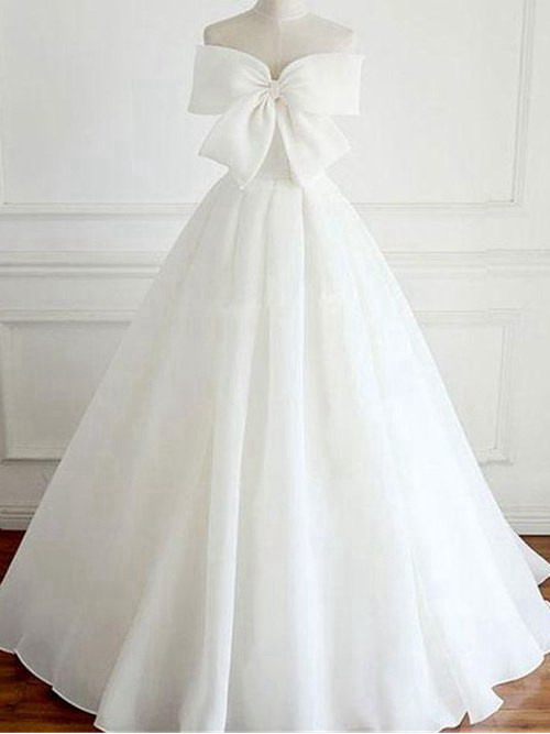 A-line Sweetheart Sweep Train Chiffon Wedding Dress Bowknot