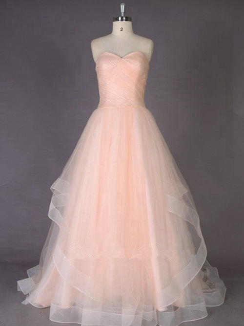 A-line Sweetheart Brush Train Tulle Pink Wedding Wear