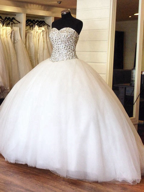 Ball Gown Sweetheart Brush Train Tulle Bridal Wear Beads