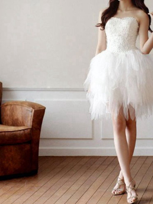 Princess Sweetheart Tulle Short Wedding Dress Ruffles