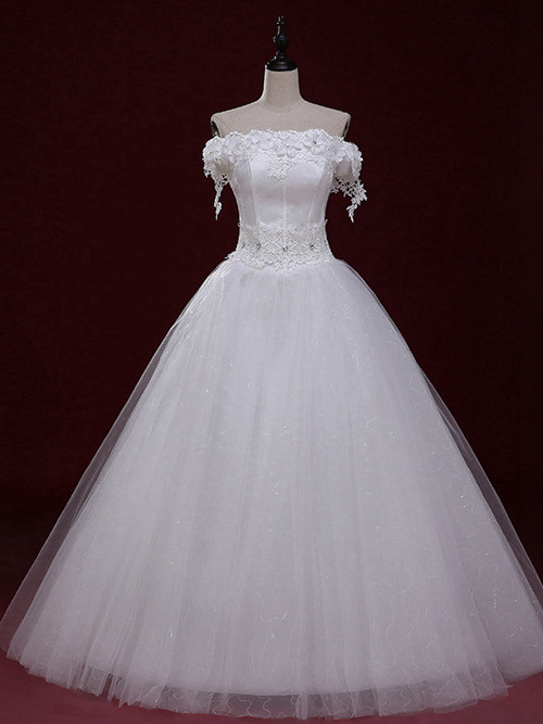 A-line Strapless Floor Length Tulle Wedding Wear Applique