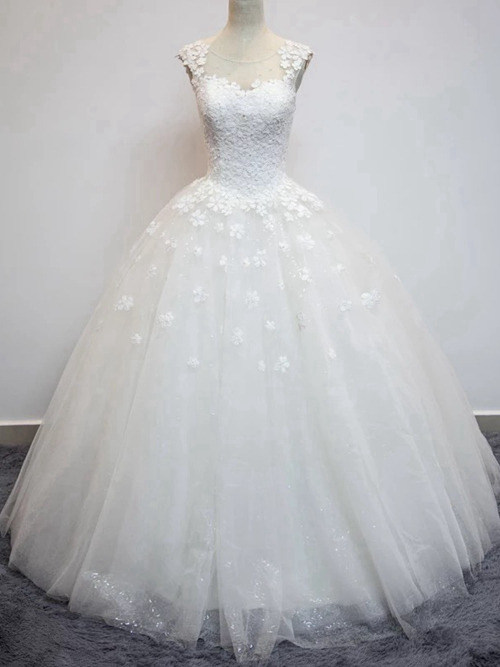 Ball Gown Straps Floor Length Organza Bridal Wear Applique