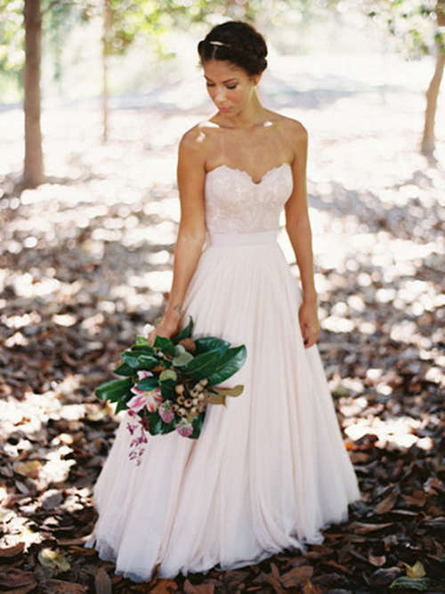 A-line Sweetheart Floor Length Chiffon Beach Bridal Dress