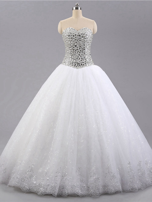 A-line Sweetheart Sweep Train Organza Wedding Gown Crystal