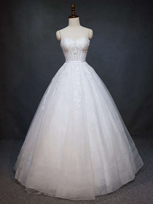 A-line Sweetheart Floor Length Organza Wedding Dress Applique