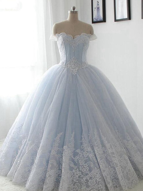 Ball Gown Off Shoulder Sweep Train Organza Lace Wedding Wear