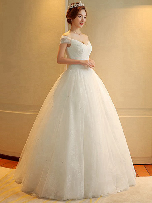 Princess Off Shoulder Floor Length Organza Bridal Dress