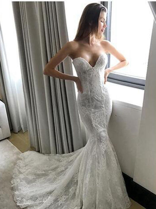 Mermaid Sweetheart Court Train Lace Wedding Wear