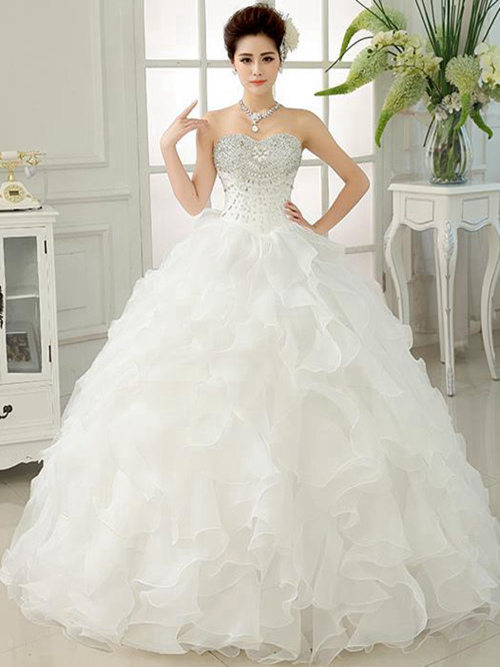 Princess Sweetheart Floor Length Organza Bridal Dress Ruffles Be