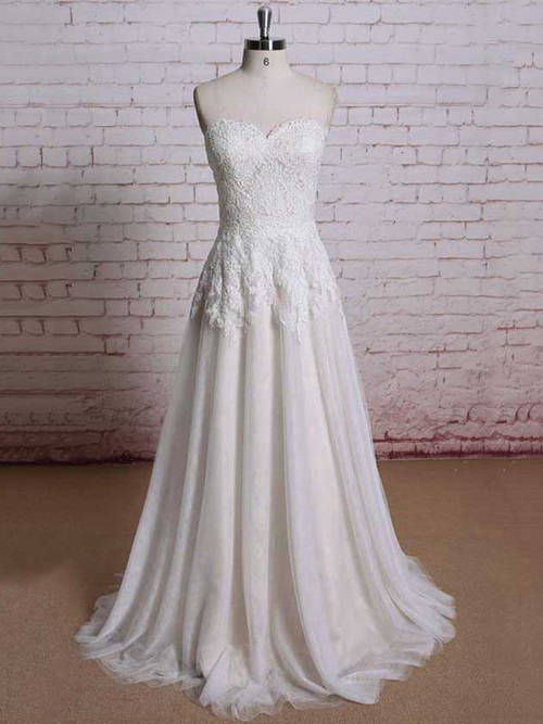 A-line Sweetheart Brush Train Lace Organza Wedding Wear