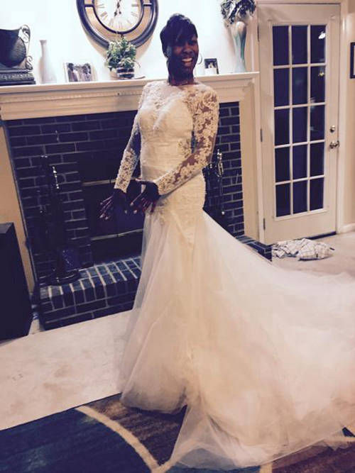 Mermaid Sheer Sweep Train Lace Sleeves Organza Bridal Dress