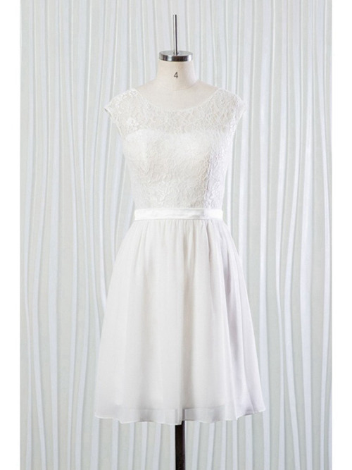 A-line Scoop Knee Length Lace Chiffon Bridal Wear