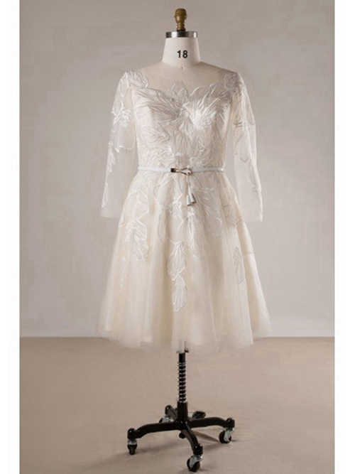 A-line Sheer Knee Length Organza Bridal Dress Applique
