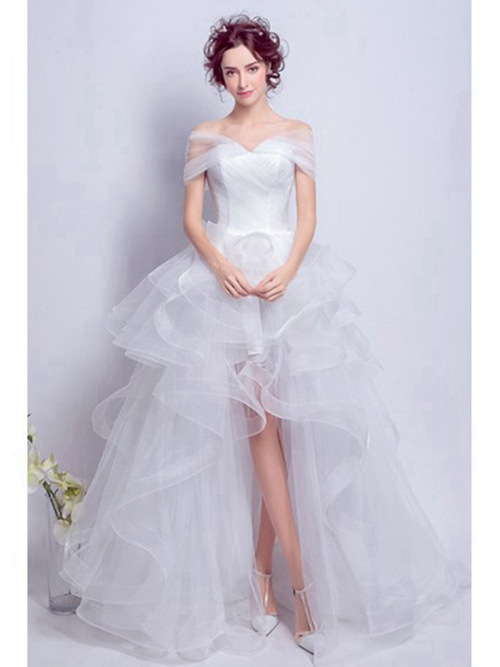 A-line Off Shoulder High Low Organza Bridal Wear