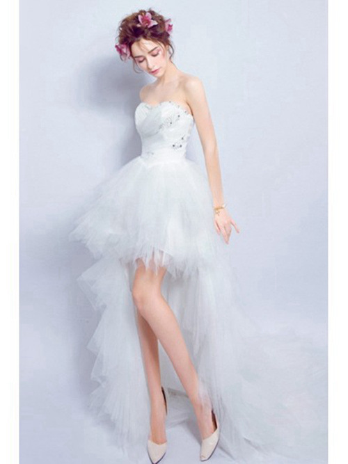 A-line Sweetheart High Low Tulle Bridal Wear Applique