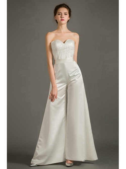 A-line Sweetheart Floor Length Satin Wedding Dress