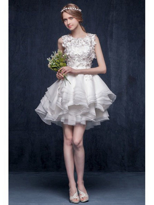 A-line Jewel Organza Short Wedding Wear Applique