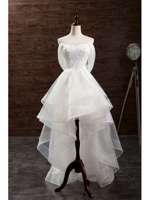 A-line Sweetheart High Low Organza Bridal Wear Applique