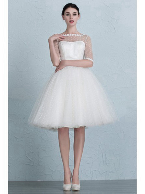 Princess Sheer Knee Length Organza Sleeves Wedding Dress