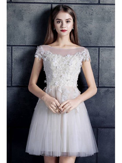 A-line Sheer Tulle Short Bridal Wear Applique