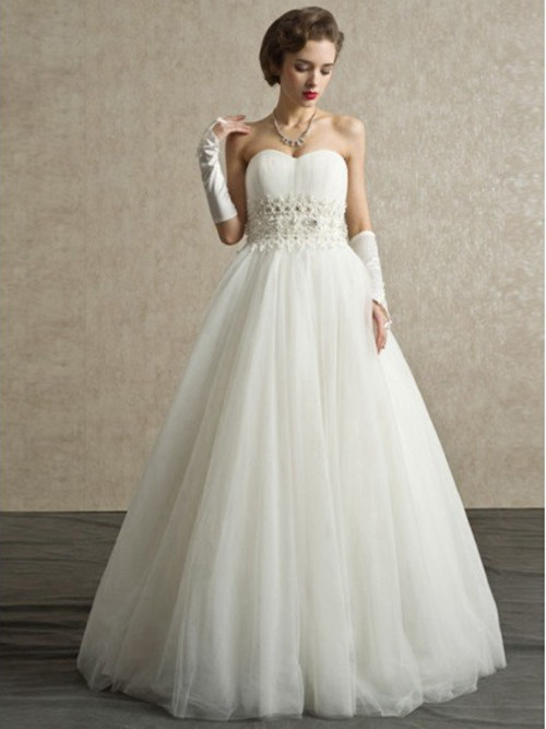 A-line Sweetheart Floor Length Organza Bridal Dress Applique