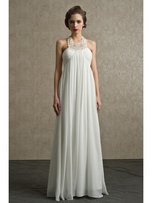 Empire Halter Floor Length Chiffon Beach Wedding Gown