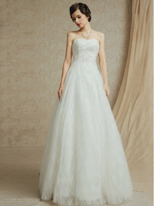 A-line Sweetheart Floor Length Organza Wedding Wear Applique