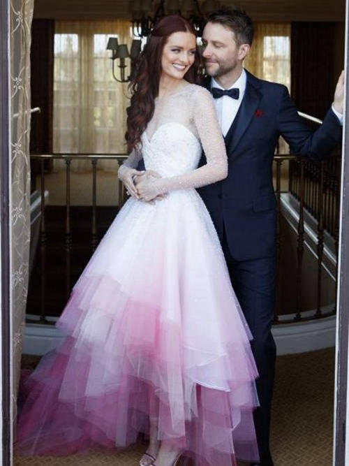 A-line Sweetheart Floor Length Organza Colorful Wedding Dress
