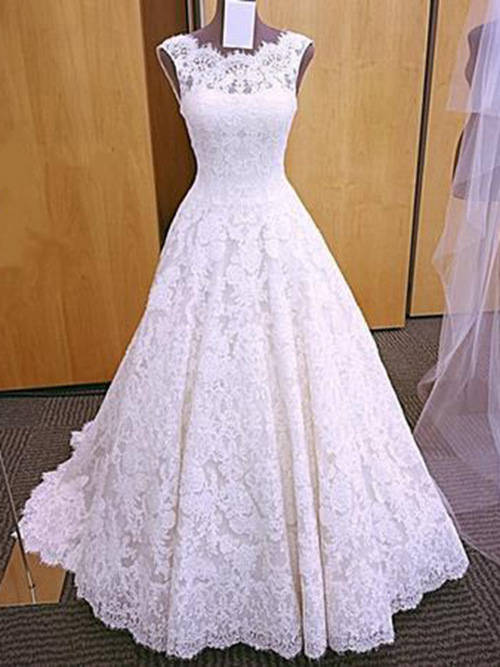 A-line Scoop Lace Wedding Gown