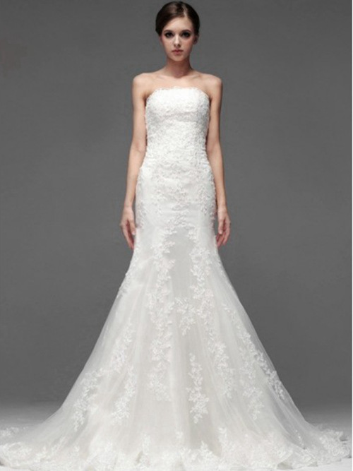 Mermaid Strapless Lace Bridal Gown