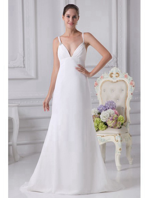 A-line V Neck Chiffon Beach Bridal Gown