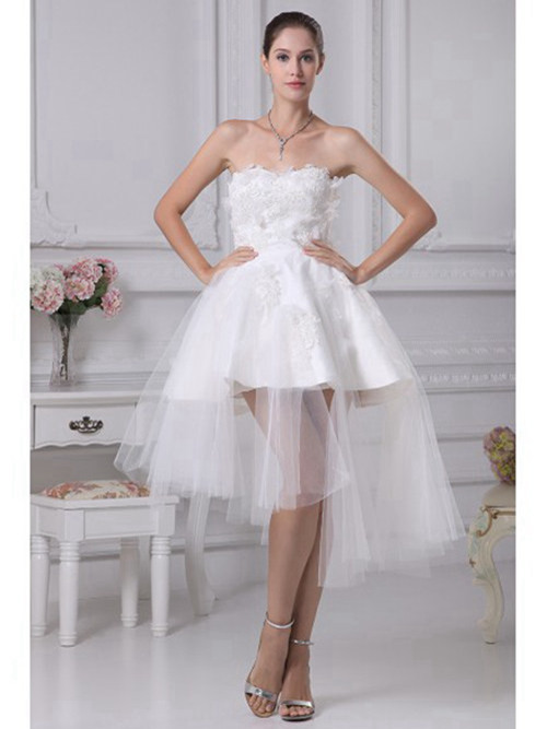 A-line Sweetheart Satin Organza Short Bridal Dress Applique